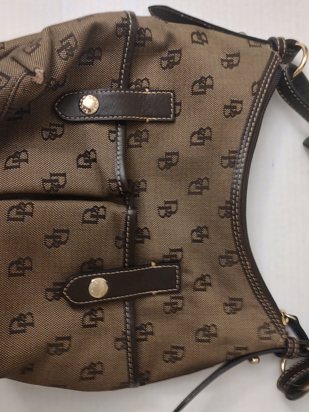 Vintage Dooney & Bourke Monogram Canvas Double Front Pocket Hobo B